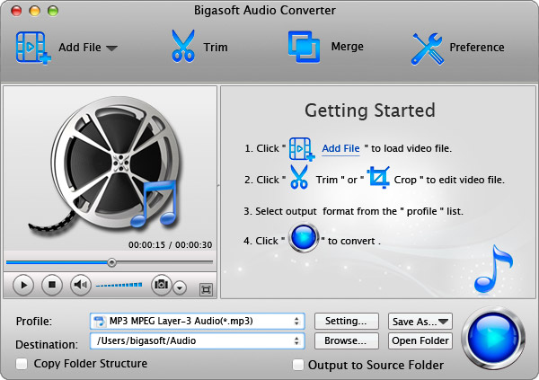 Screenshot of Bigasoft Audio Converter for Mac