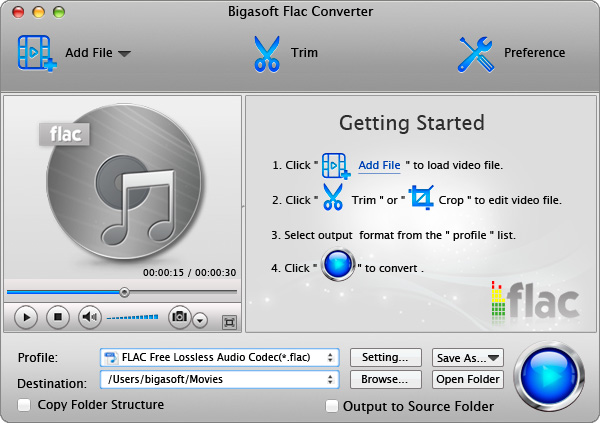 Screenshot of Bigasoft FLAC Converter for Mac