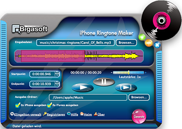 Screenshot von Bigasoft iPhone Ringtone Maker for Mac