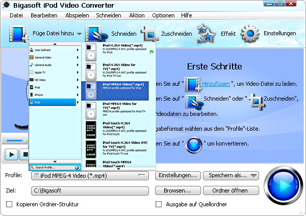 Direkt Ausgabeformat zu lösen kann nicht auf den iPod / iPhone / iPad Thema übertragen