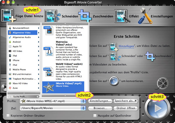 Schritte auf wissen, wie kann MOV zu iMovie konvertieren und importieren Schritt für Schritt Anleitung, wie kann man MOV in iMovie konvertieren und importieren