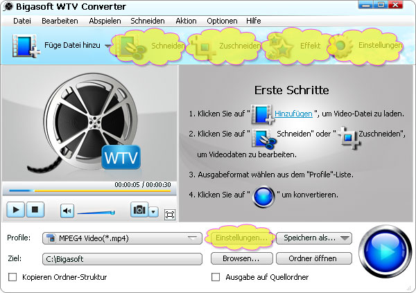 Bearbeiten WTV-Datei mit WTV to MP4 Converter