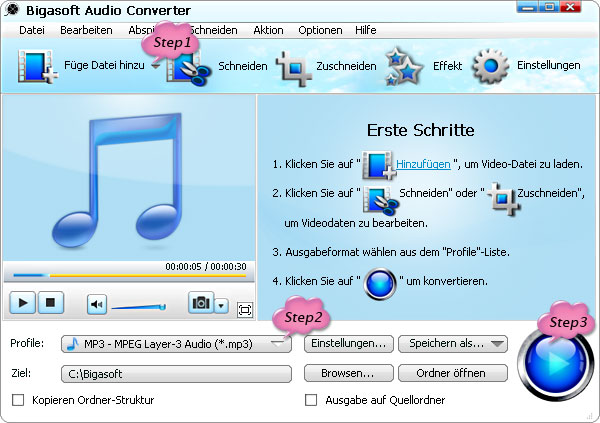 Wie konvertieren PCM zu MP3, WAV, AAC, AC3, AIFF und WMA .u.s.w.