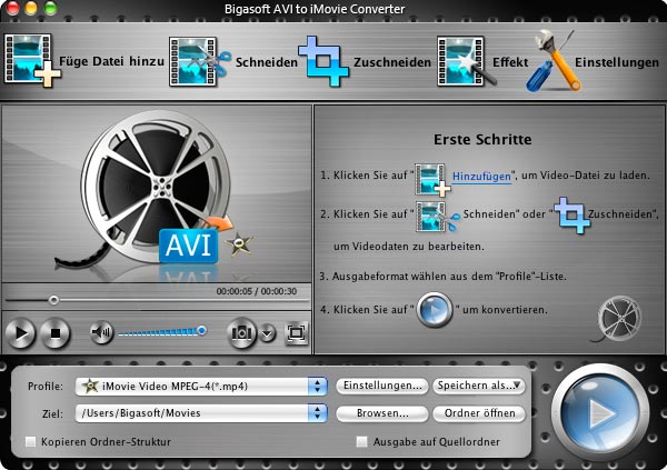 Screenshot von Bigasoft AVI to iMovie Converter for Mac