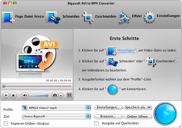 Screenshot von Bigasoft AVI to MP4 Converter for Mac