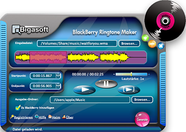 Screenshot von Bigasoft BlackBerry Ringtone Maker for Mac