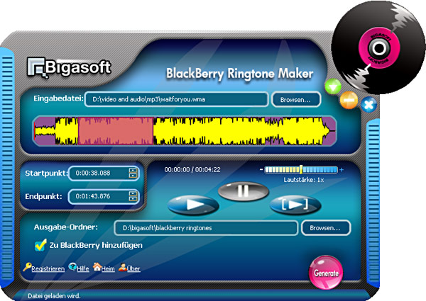 Screenshot von Bigasoft BlackBerry Ringtone Maker