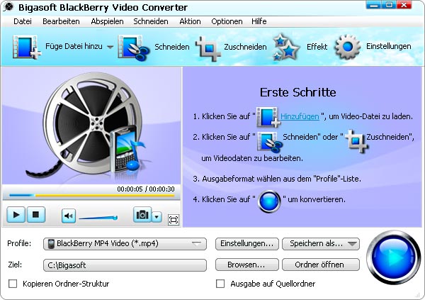 Screenshot von Bigasoft BlackBerry Video Converter