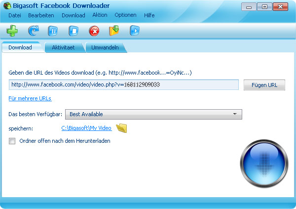 Screenshot von Bigasoft Facebook Downloader