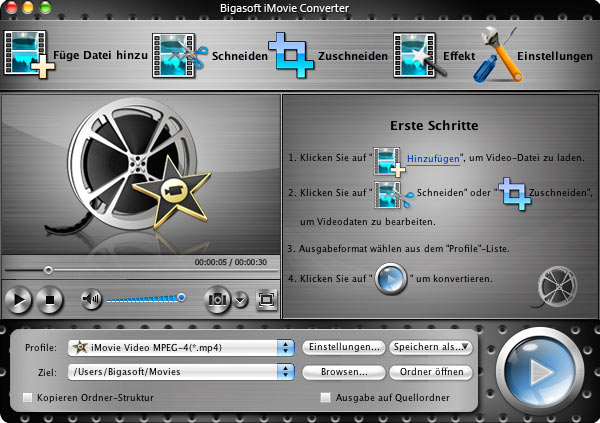 Screenshot of Bigasoft iMovie Converter for Mac