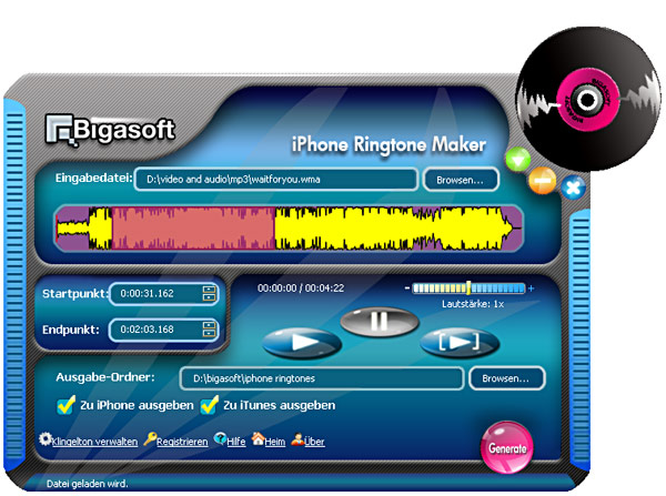 Screenshot von Bigasoft iPhone Ringtone Maker