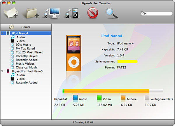 Screenshot von Bigasoft iPod Transfer for Mac