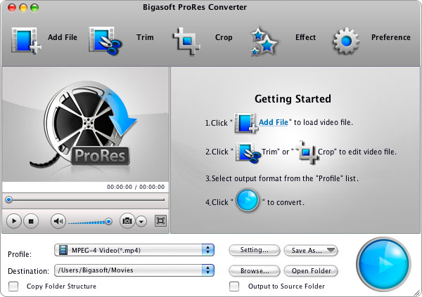 Screenshot of Bigasoft ProRes Converter for Mac