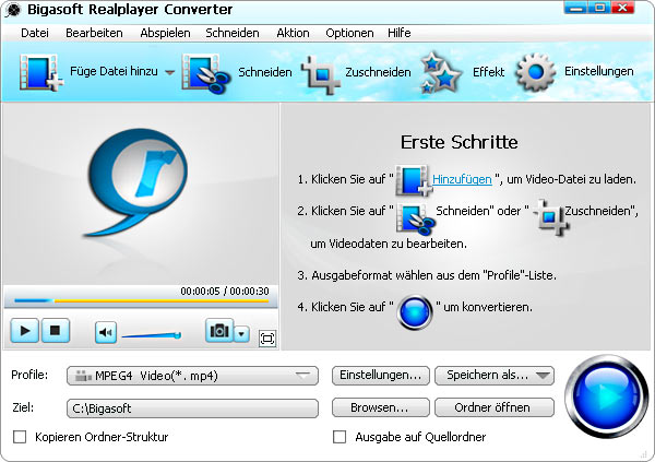 Bigasoft RealPlayer Converter: umwandeln RAM in MP3, WAV, WMA, AVI, MP4, WMV