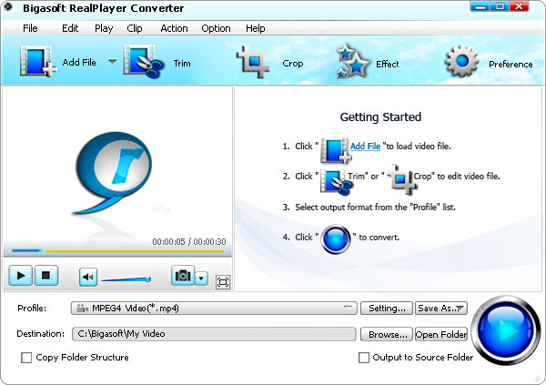Bigasoft RealPlayer Converter: Convert Convert RAM to MP3, WAV, WMA, AVI, MP4, WMV