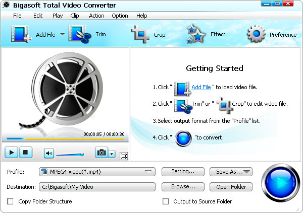 Bigasoft Total Video Converter: Play MP4 in Windows Media Player