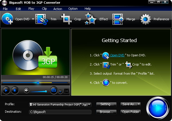 Screenshot von Bigasoft VOB to 3GP Converter