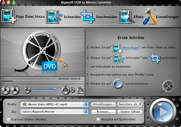 Screenshot von Bigasoft VOB to iMovie Converter for Mac