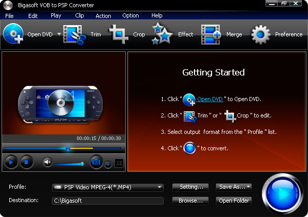 Screenshot von Bigasoft VOB to PSP Converter