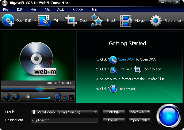 Screenshot von Bigasoft VOB to WebM Converter