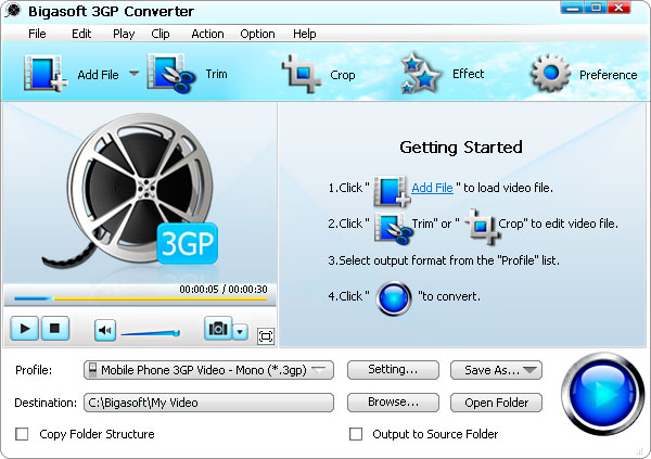 Converts video to 3GP, MP4 and enjoy favorite movies on mobile phones, PDAs.