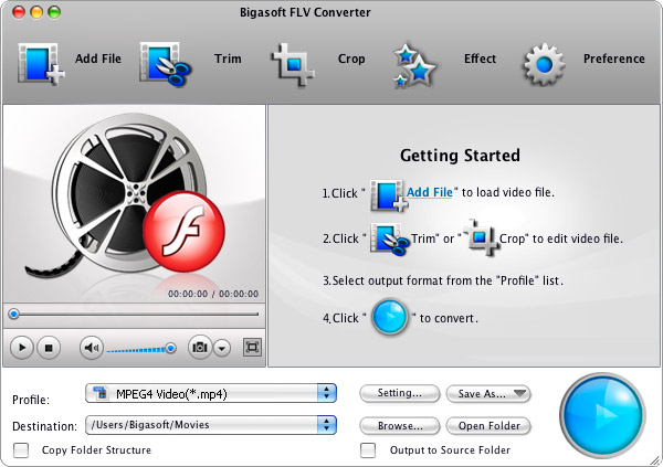 Import FLV files to Bigasoft FLV Converter