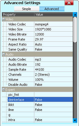 Convert MTS to AVI deinterlaced, same quality