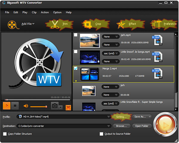 Edit WTV file with WTV to MP4 Converter
