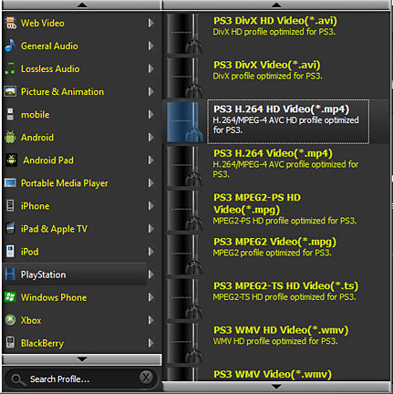 Optimized PS3 video supported by Total Video Converter
