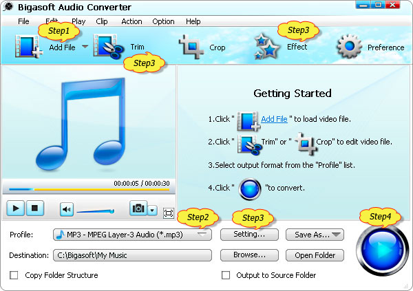 Convert WMA to MP3, WAV, M4A, AAC, AIFF, FLAC