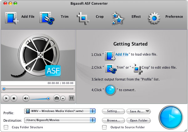 Screenshot of Bigasoft ASF Converter for Mac