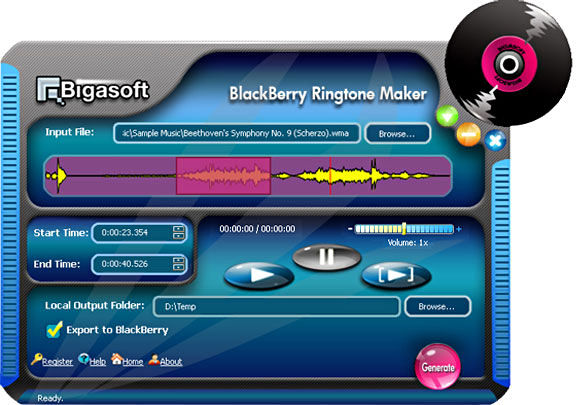 Bigasoft BlackBerry Ringtone Maker screenshot Bigasoft BlackBerry Ringtone Maker screenshot