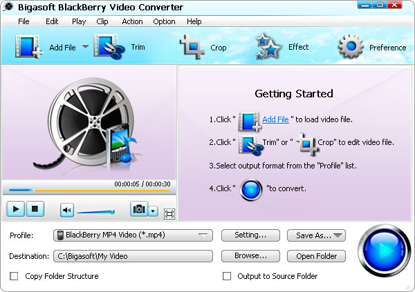 Convert video to BlackBerry for watching large, high-resolution movies on the go