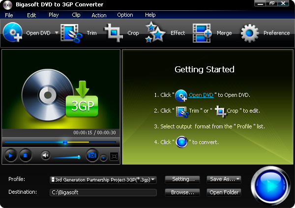 Windows 8 Bigasoft DVD to 3GP Converter full