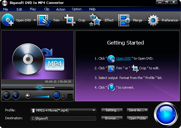 Bigasoft DVD to MP4 Converter screenshot