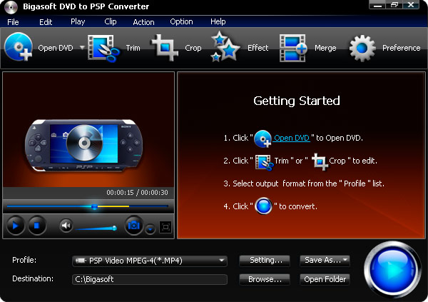 Windows 7 Bigasoft DVD to PSP Converter 3.1.11.4743 full