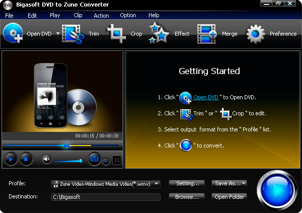 Bigasoft DVD to Zune Converter