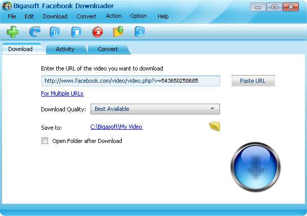 Screenshot of Bigasoft Facebook Downloader