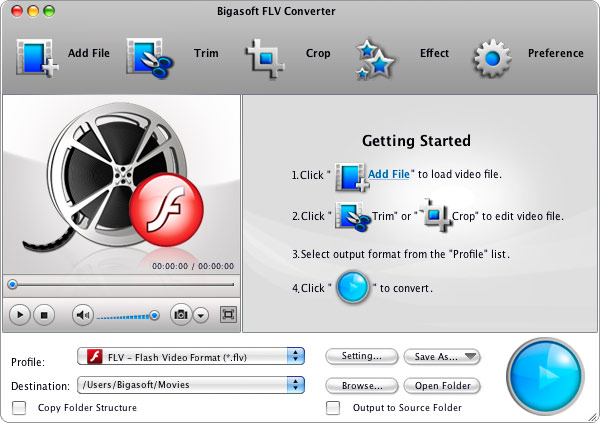 Screenshot of Bigasoft FLV Converter for Mac