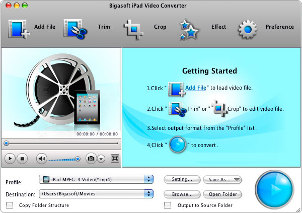 Screenshot of Bigasoft iPad Video Converter for Mac