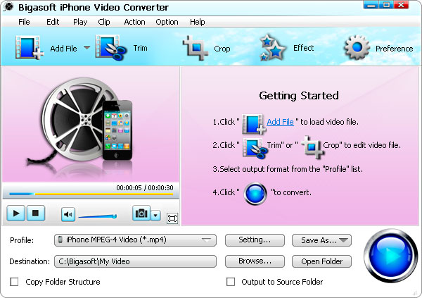 Windows 8 Bigasoft iPhone Video Converter full