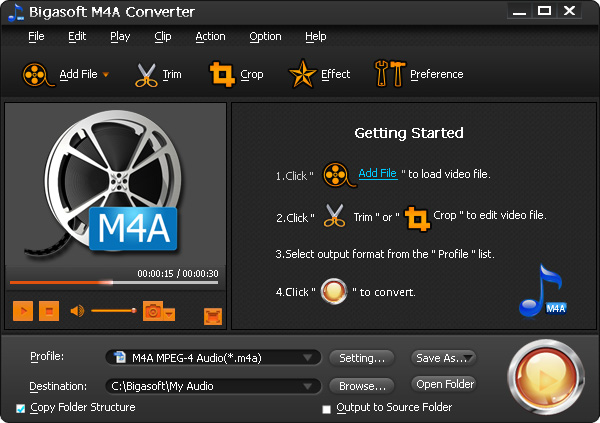 Bigasoft M4A Converter screenshot Bigasoft M4A Converter screenshot