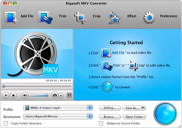 Screenshot of Bigasoft MKV Converter for Mac