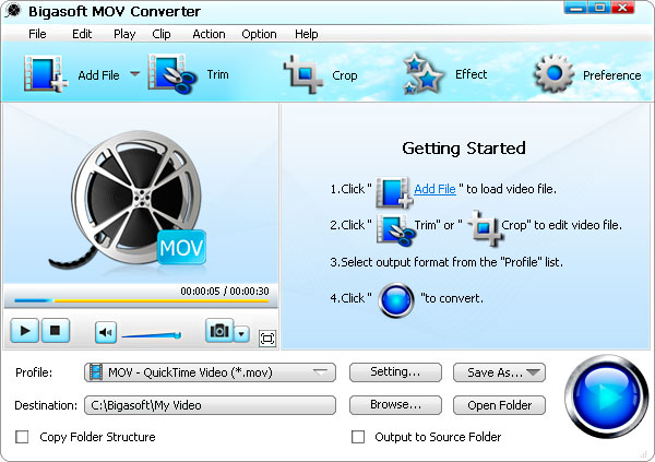 Screenshot of Bigasoft MOV Converter