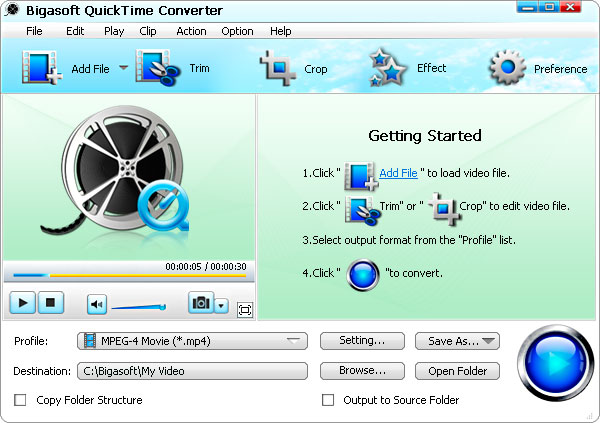 Bigasoft QuickTime Converter screenshot