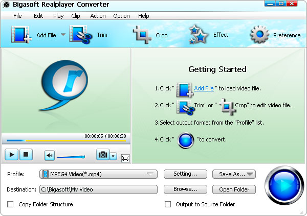 Click to view Bigasoft RealPlayer Converter 3.6.18.4499 screenshot