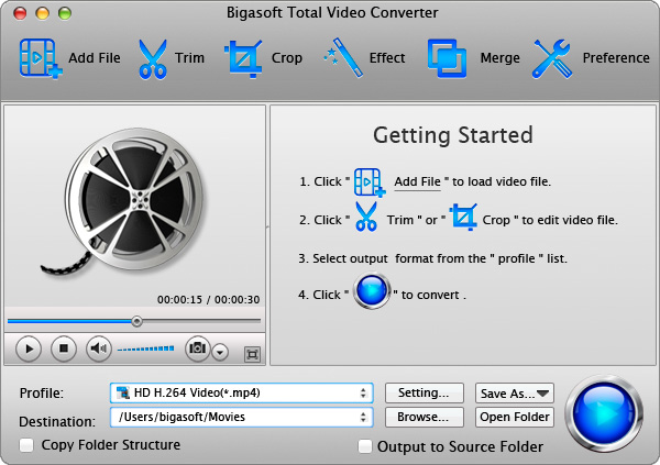 Screenshot of Bigasoft Total Video Converter for Mac