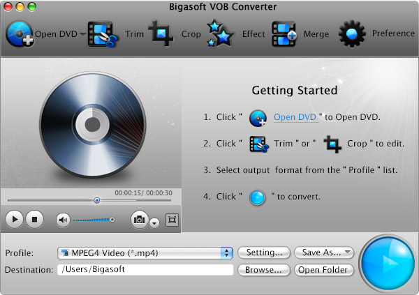 Screenshot of Bigasoft VOB Converter for Mac