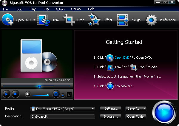 Bigasoft VOB to iPod Converter screenshot