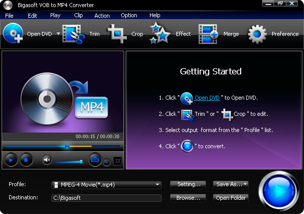 Bigasoft VOB to MP4 Converter screenshot